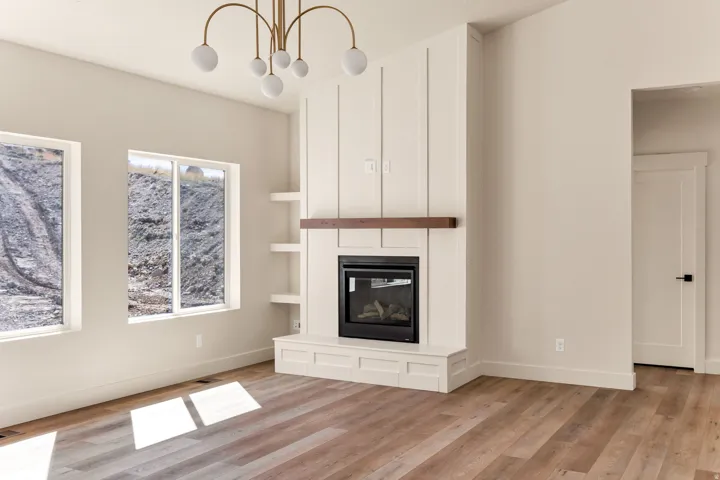 Wood-finish flooring with a white trim