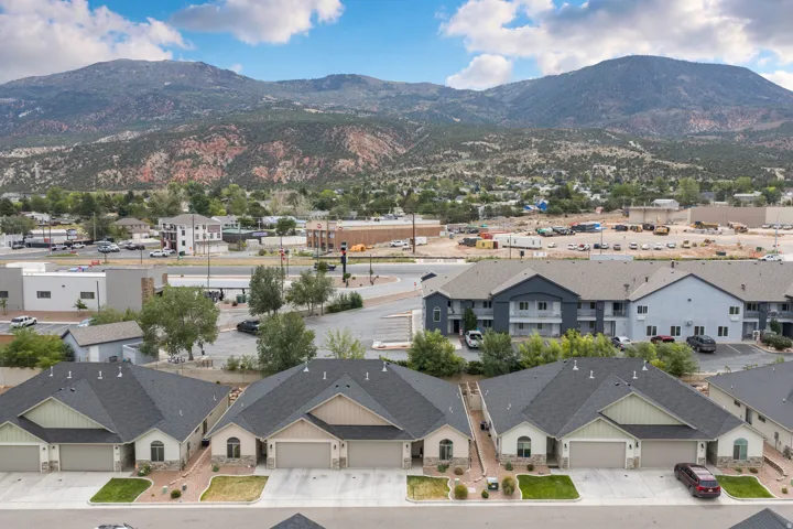 New construction residential development with mountain backdrop