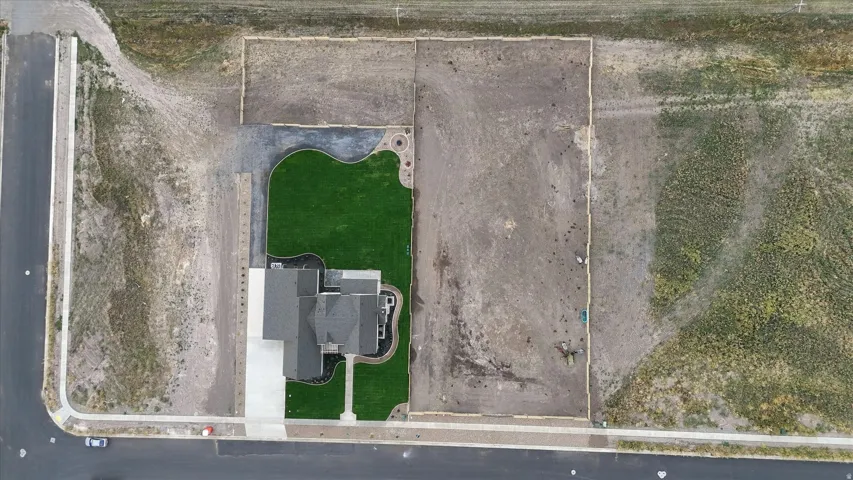 Contemporary residence with a dark-pitched roof, concrete driveway, manicured lawn, and defined landscaping borders