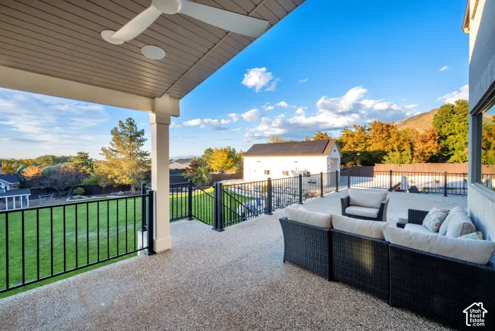 Expansive outdoor patio with a textured aggregate surface