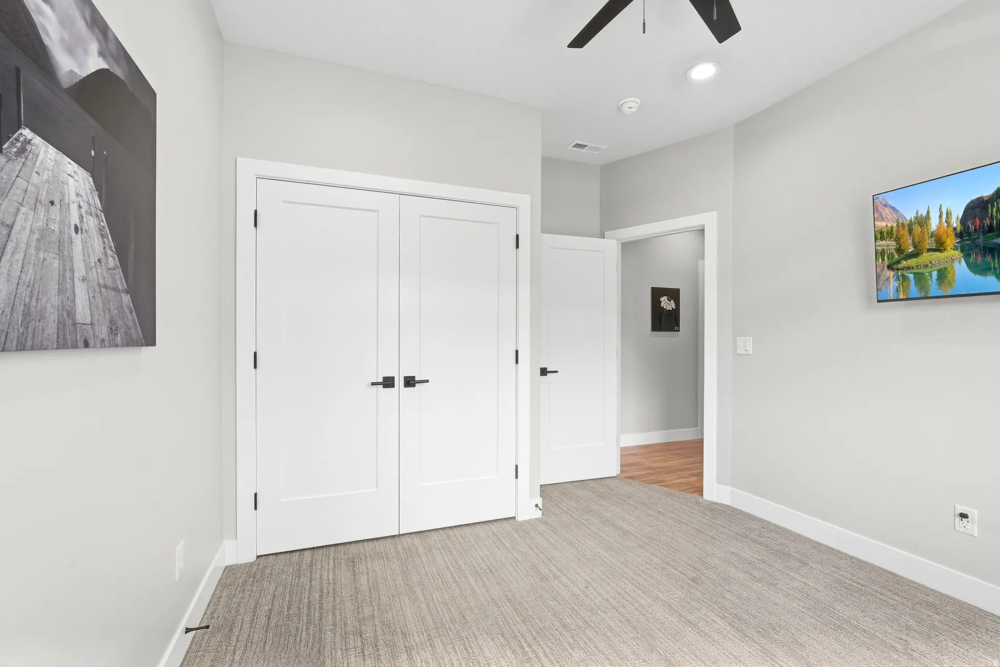 Neutral color palette with textured carpeting