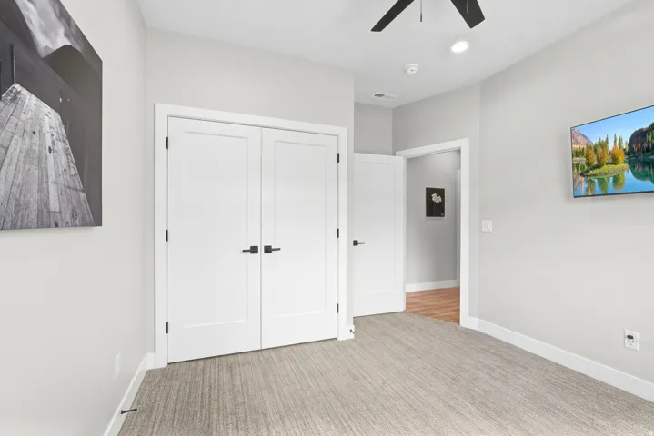 Neutral color palette with textured carpeting