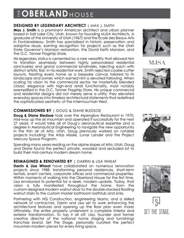 Marketing Document. Providing details on the property's architect, original owners, and renovation team