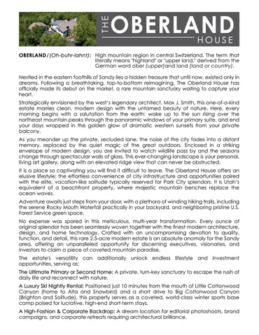 Marketing Flyer. Detailing the property's features, design elements, and potential uses
