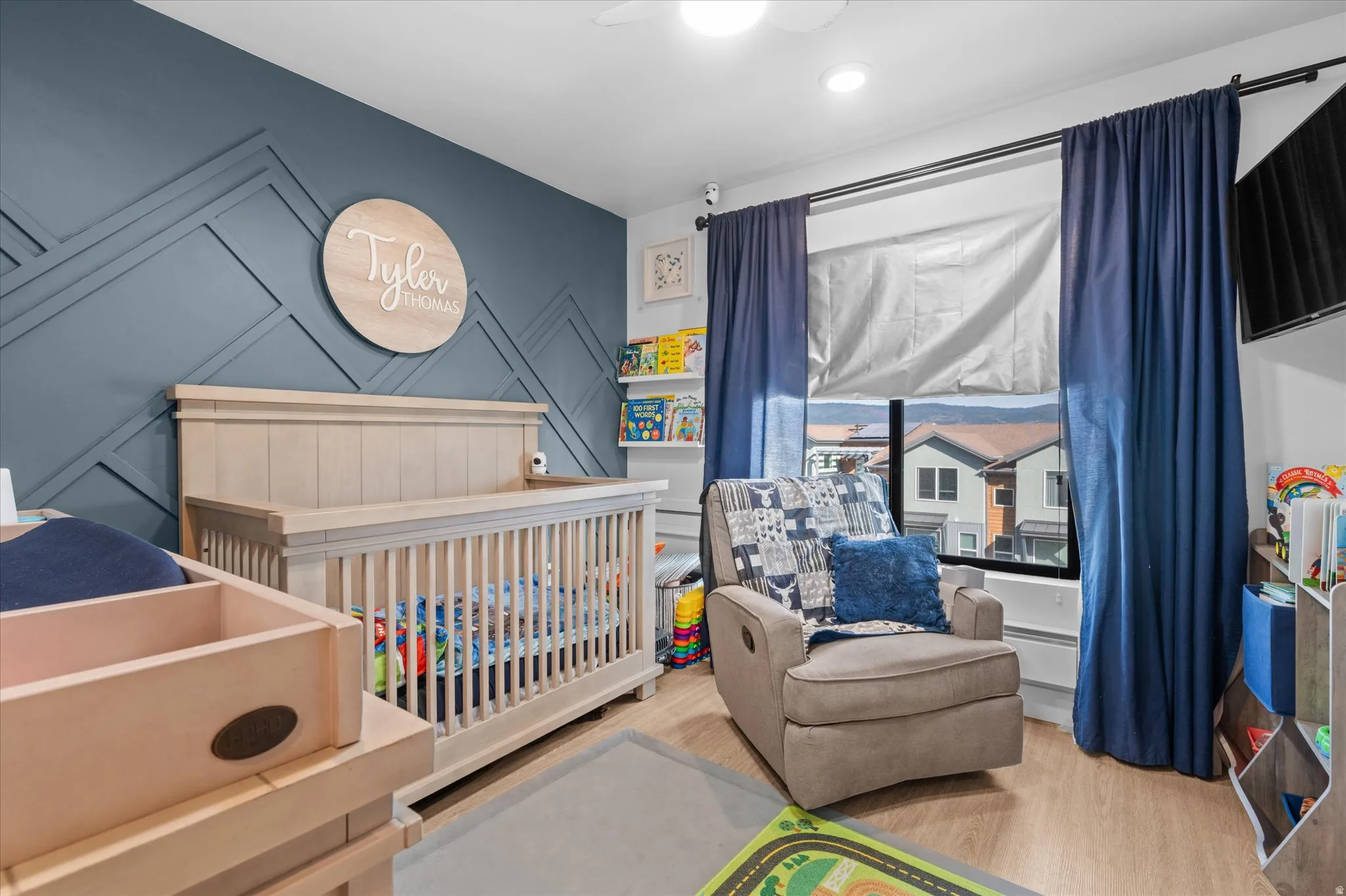 Accent wall featuring geometric paneling