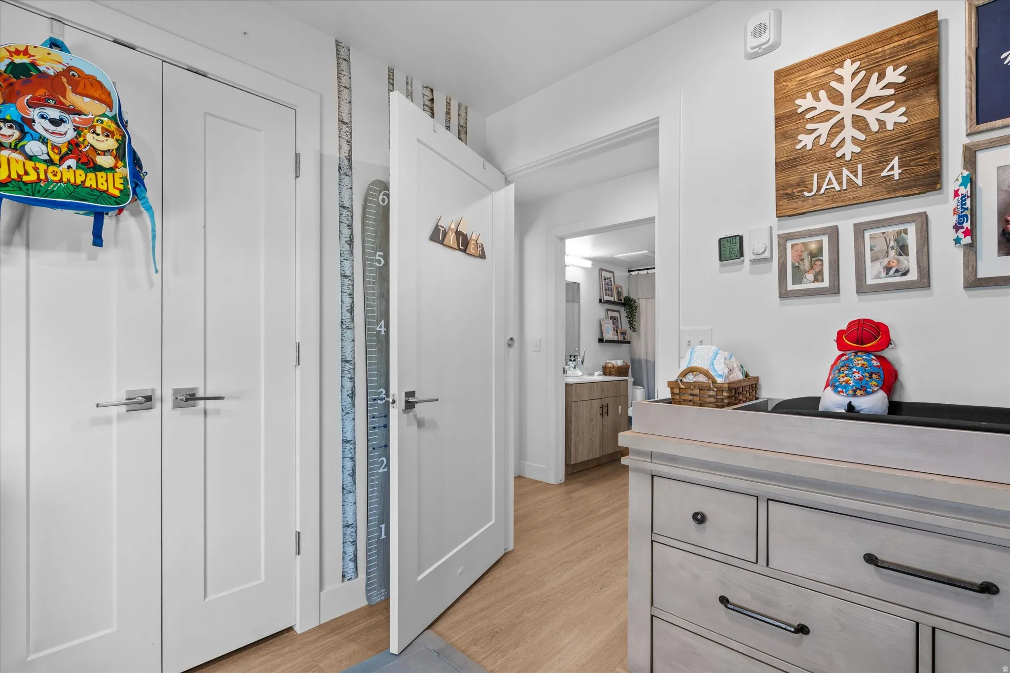 White interior doors with square-edged hardware