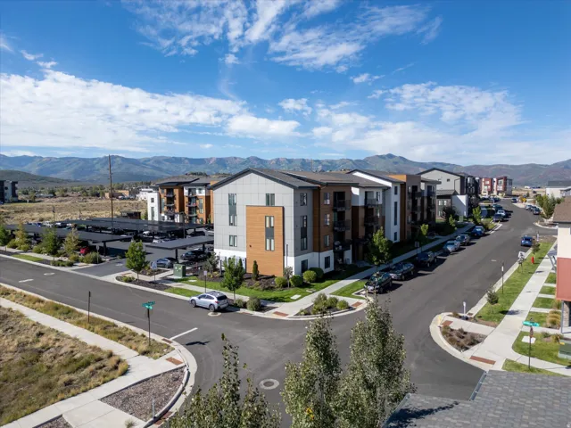 Modern multi-story buildings featuring varied exterior cladding