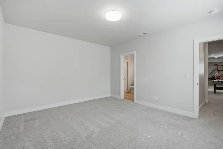 Light gray carpeting, neutral wall color, white trim, recessed ceiling light.