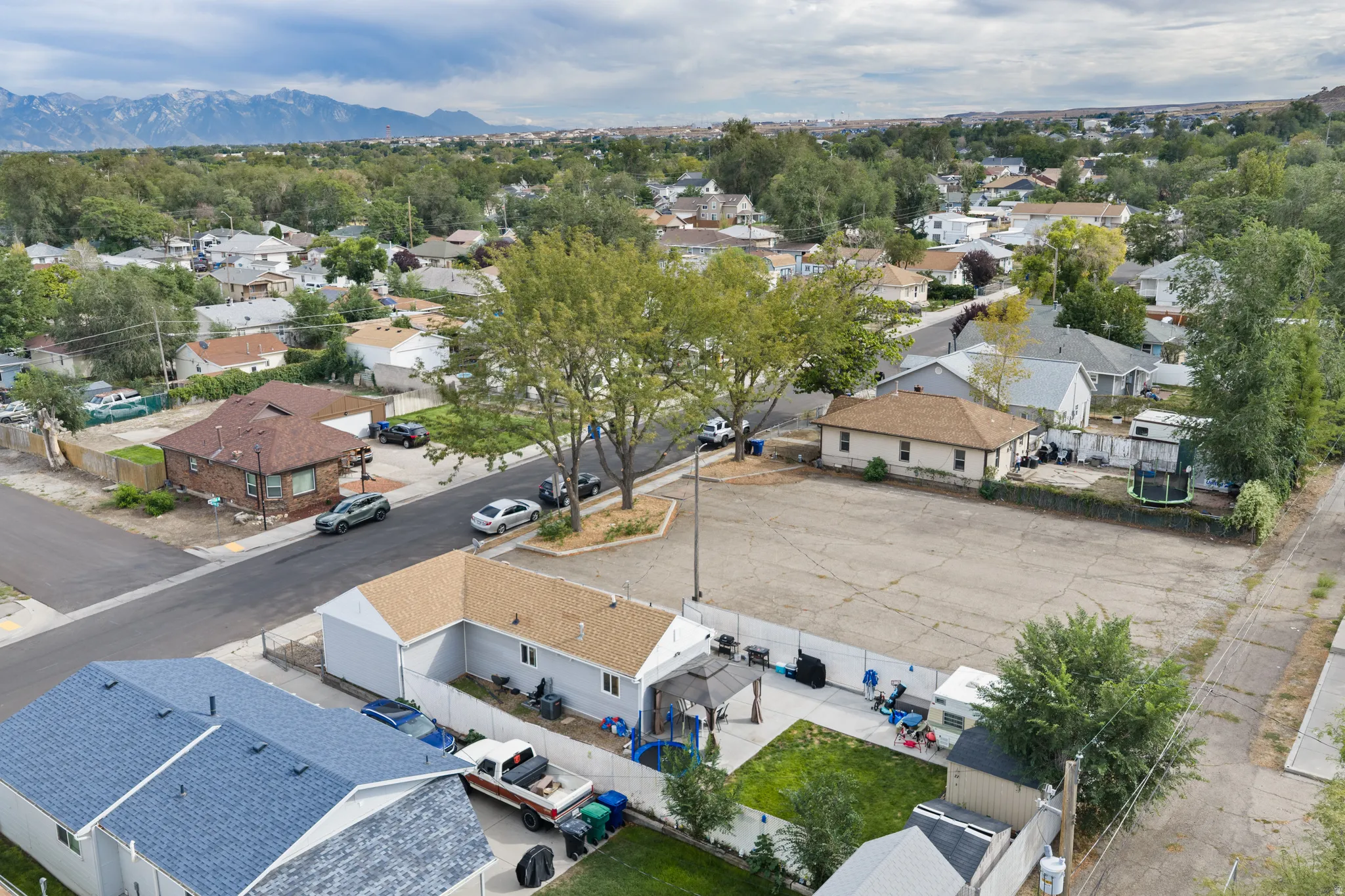 Aerial view of the backyard.