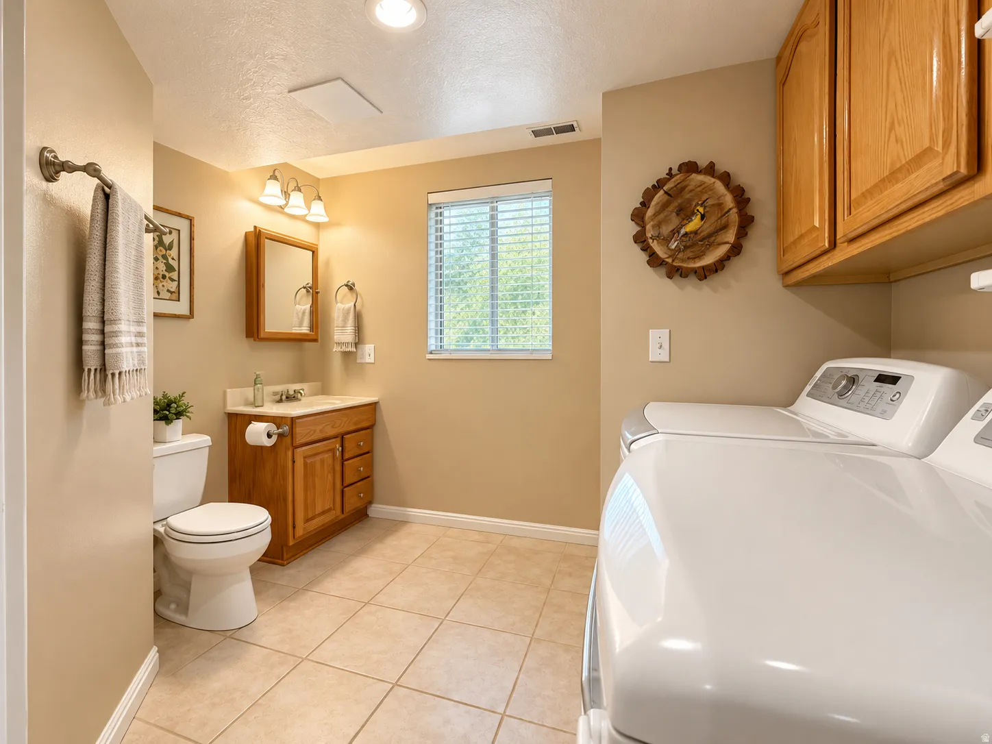 Wood-finish vanity with an integrated sink