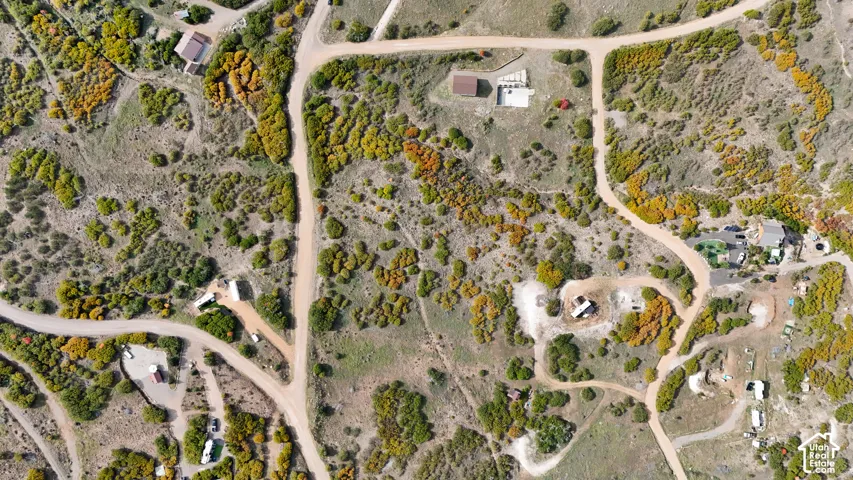 Aerial perspective of expansive acreage featuring native vegetation, rolling topography, and established dirt roads