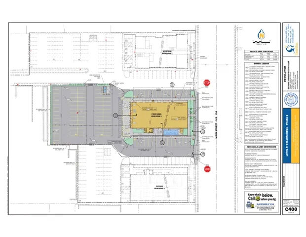Site Plan, C400. Detailing the proposed building layout and accessible area constraints for the property
