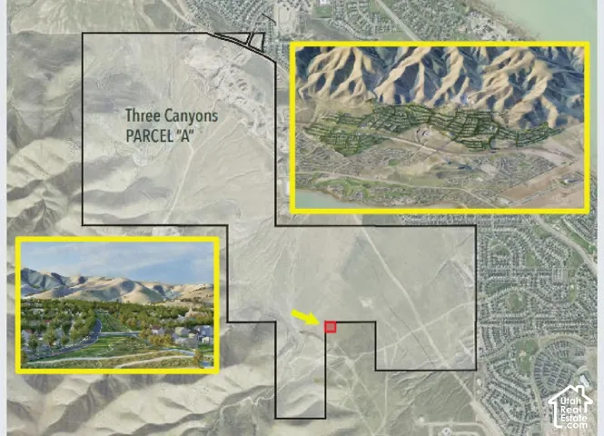 Site Plan. Illustrating the designated Three Canyons Parcel "A" within a broader geographical context, with conceptual renderings of developed areas