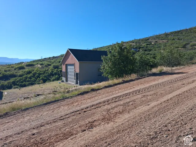 View of garage from street.
