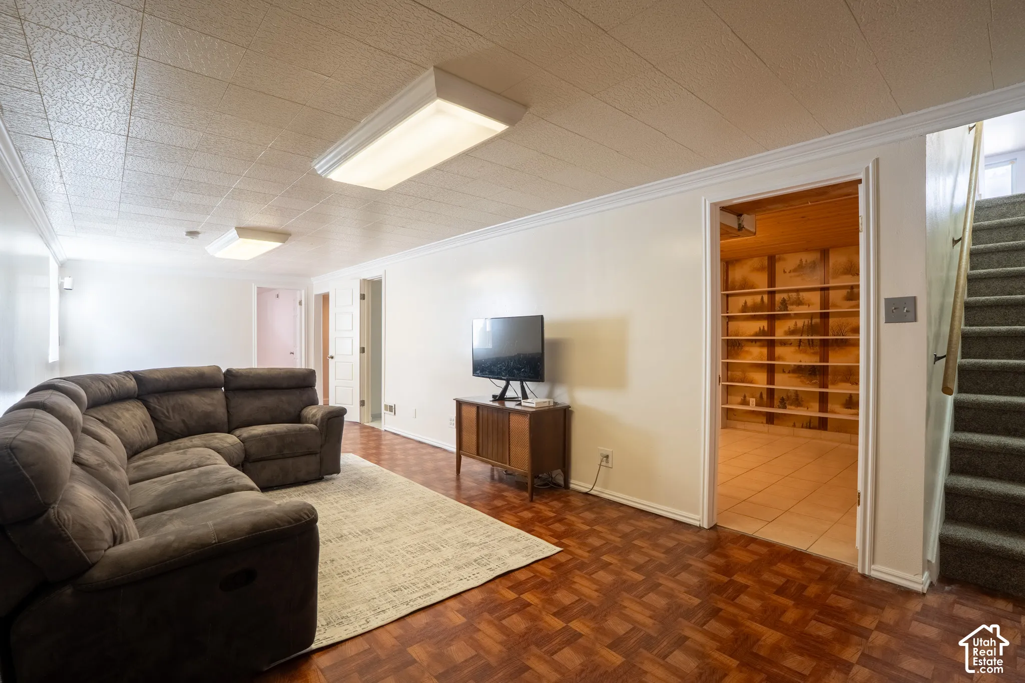 Family room in basement