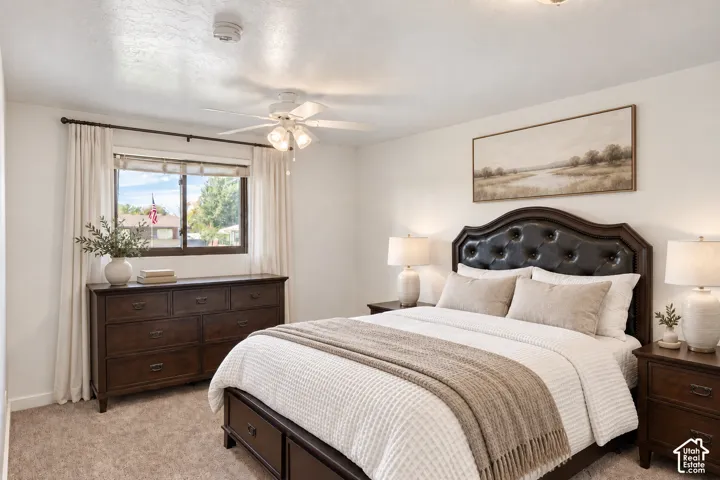 Digitally staged with accessories, bed and dressers are there