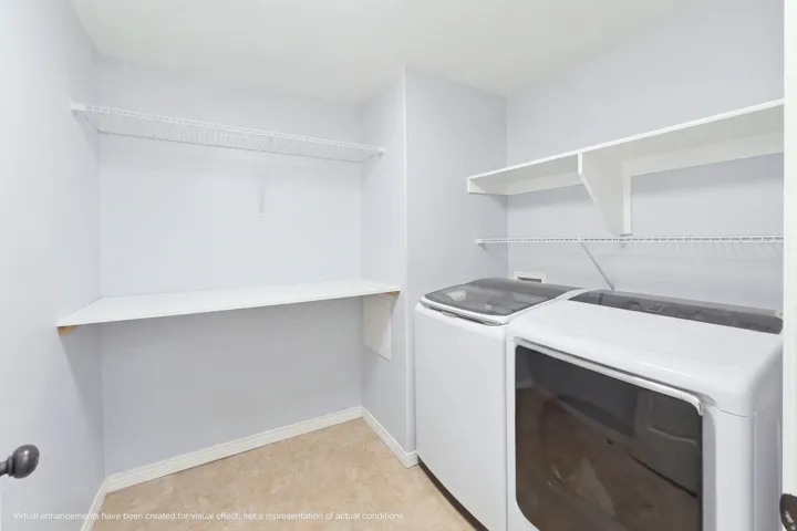 Built-in shelving, wire shelving, and tile flooring