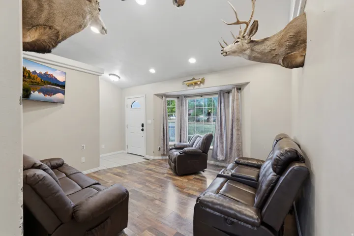 Wood-finish flooring with recessed lighting