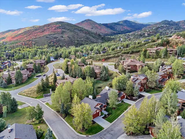 Mountainous terrain with extensive tree coverage and residential development