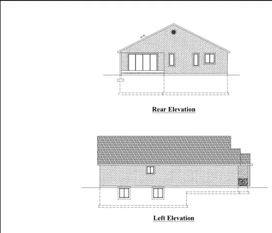 Architectural Drawing. Displaying the rear and left elevations of the property