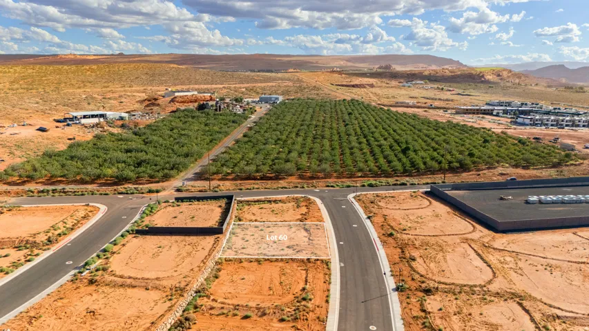 Cleared building lot featuring marked boundaries, paved road frontage, and desert landscaping
