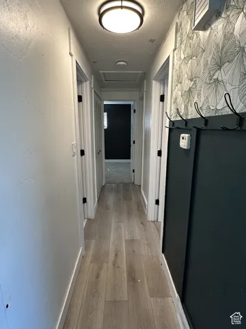 Wood-finish flooring with crisp white trim
