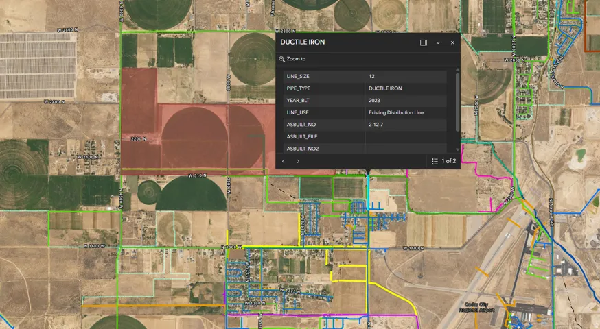 Geographic Information System Map. Displaying property boundaries, infrastructure lines, and related data for the property