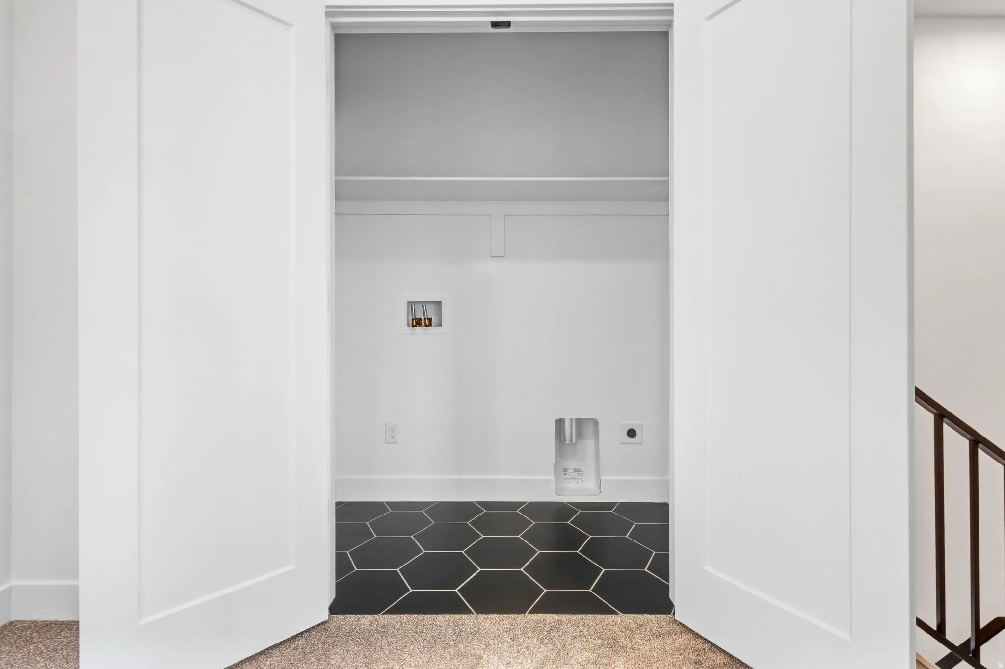 Black hexagonal floor tiles