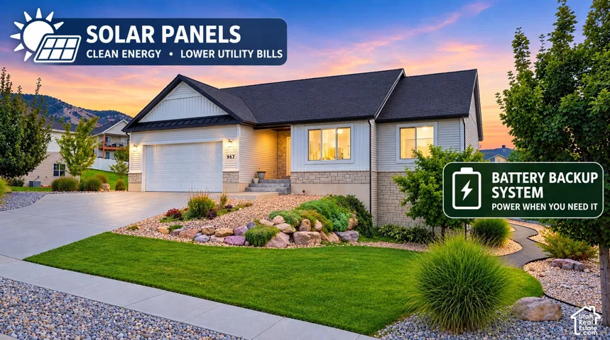Promotional Image. Illustrating the property's solar panels and battery backup system