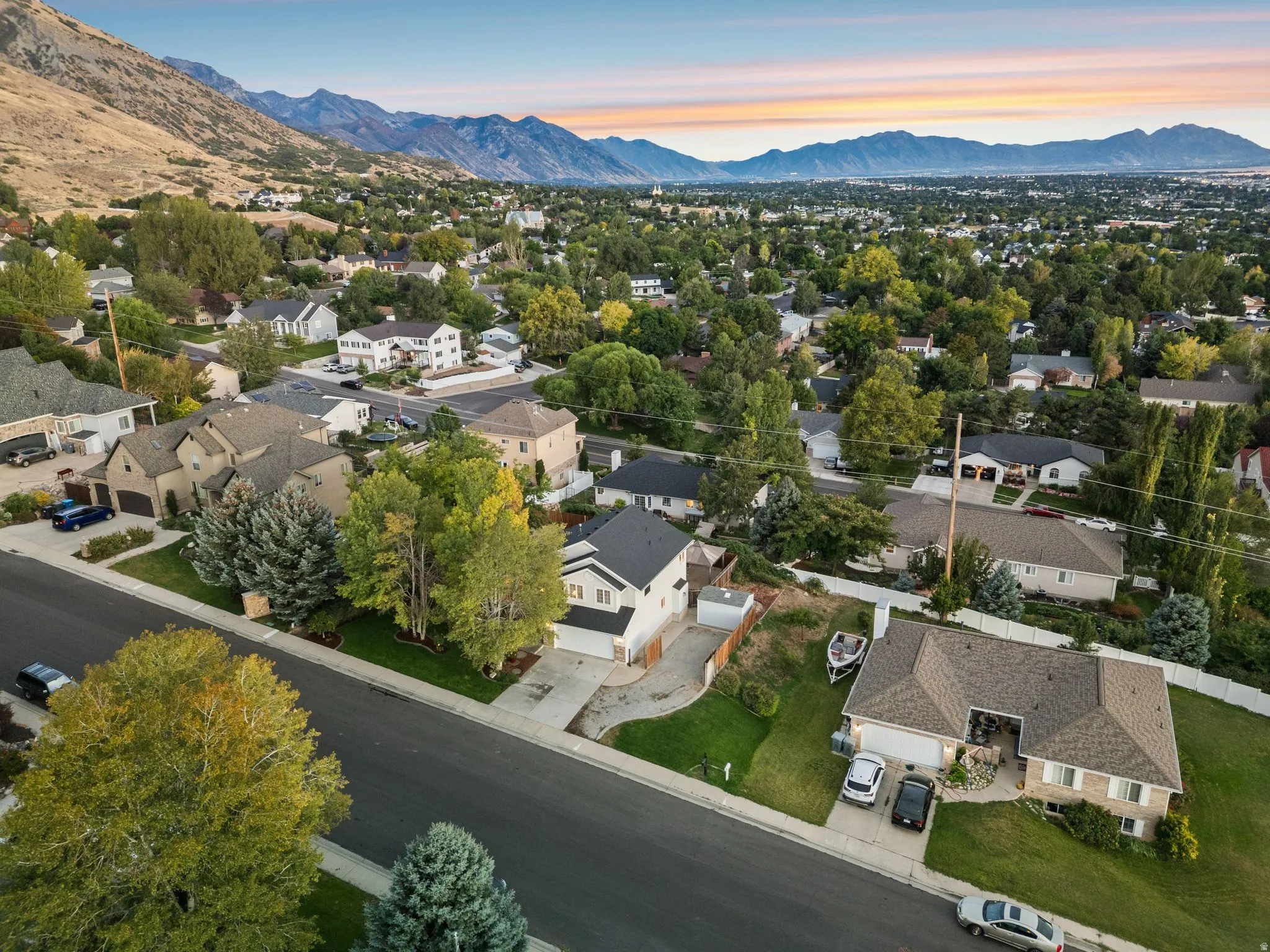 Twilight views looking over Utah Lake from the house