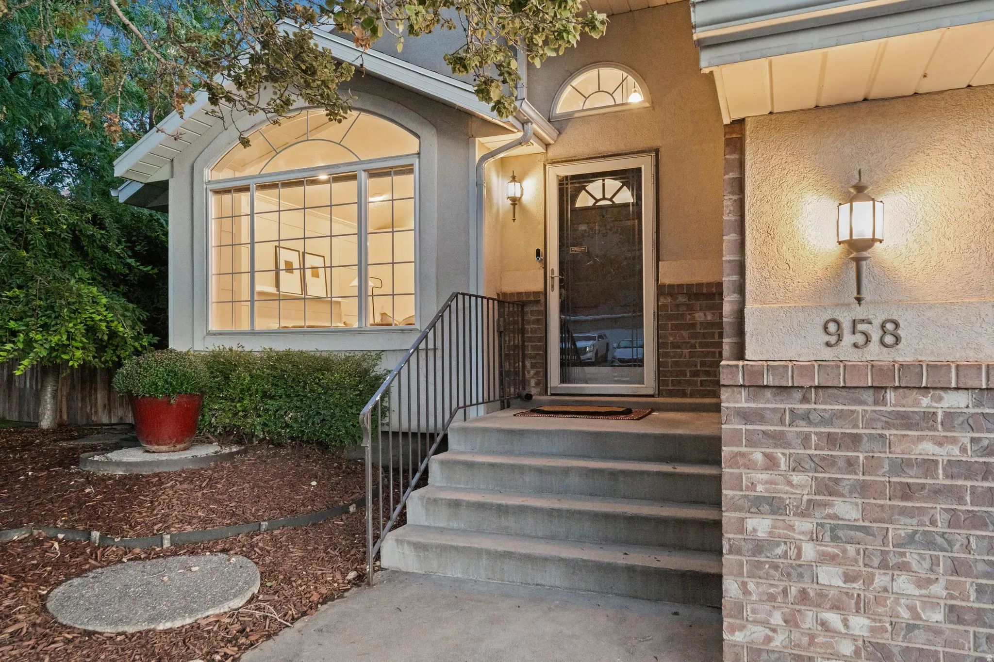 Front entrance at twilight