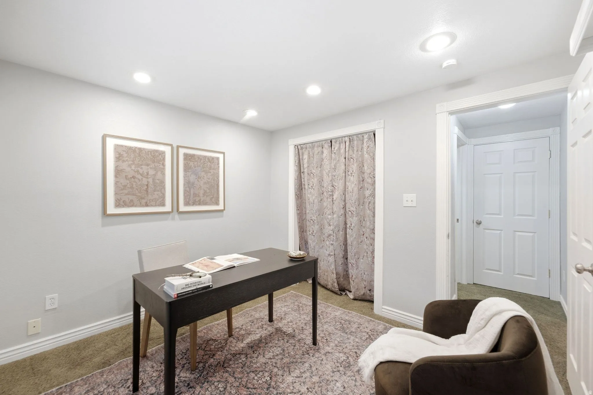Basement bedroom or office with ample storage space, possibility of adding a bathroom, and full egress windows