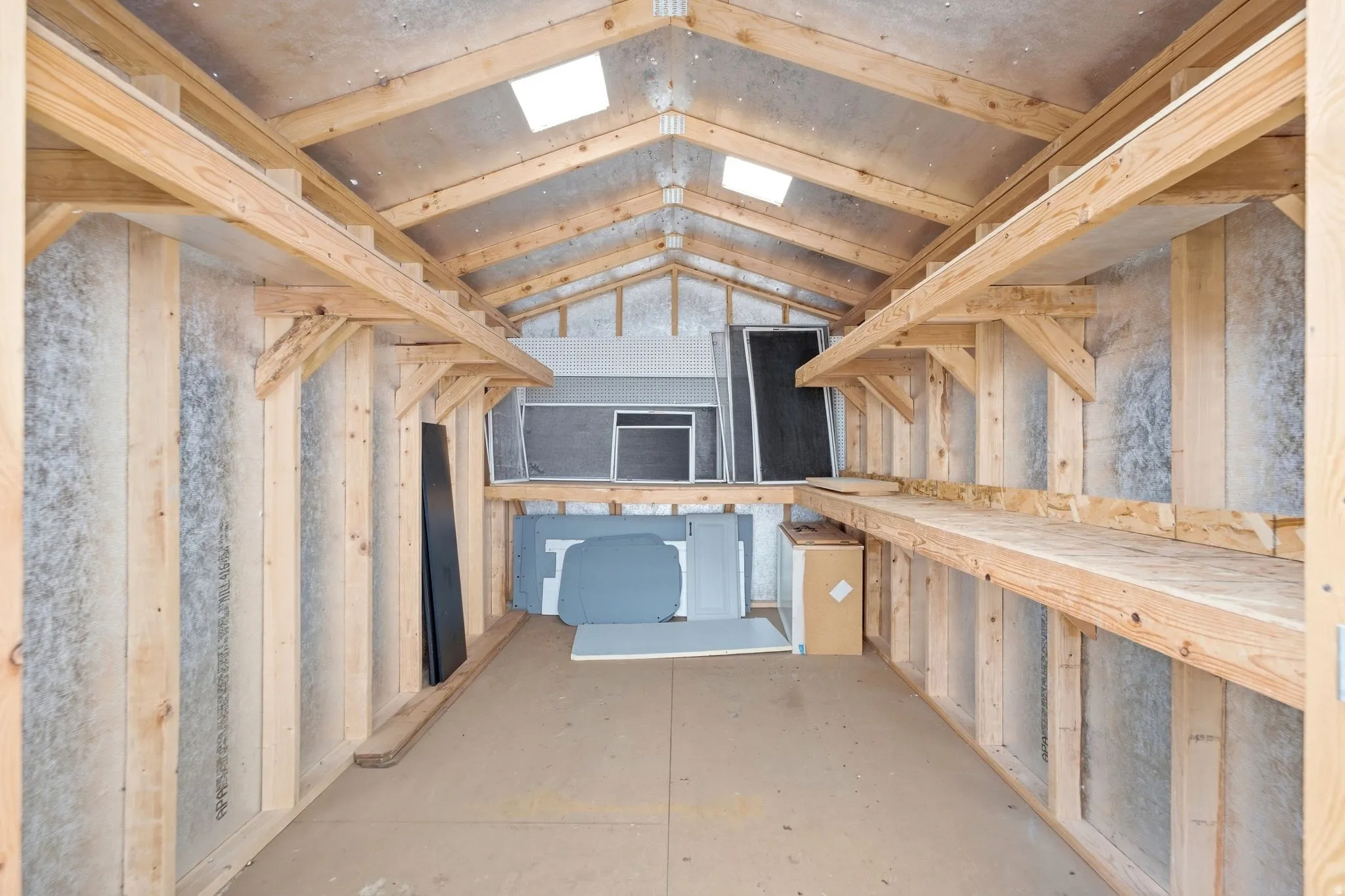 Interior shot of large detached storage shed
