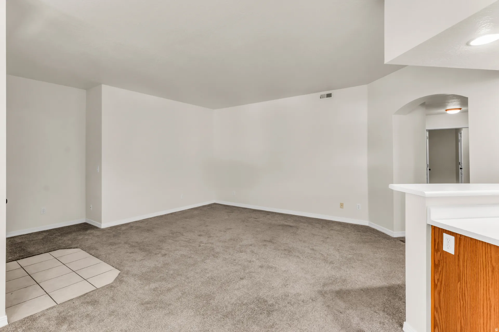 View of living room from kitchen.