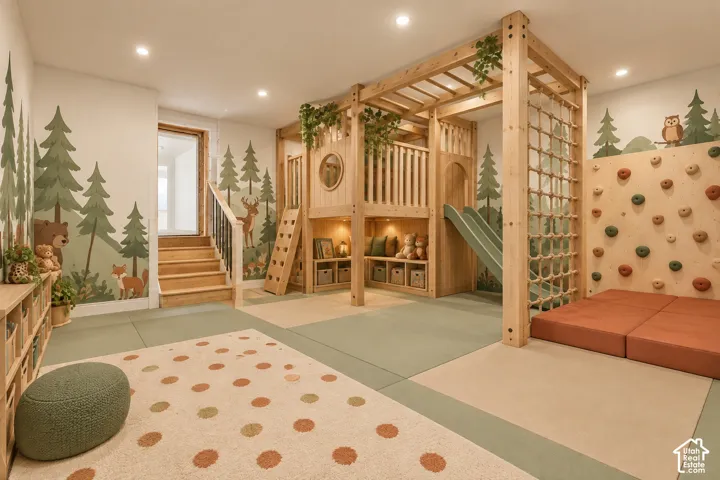 AI photo of what the room under the suspended garage could be finished as