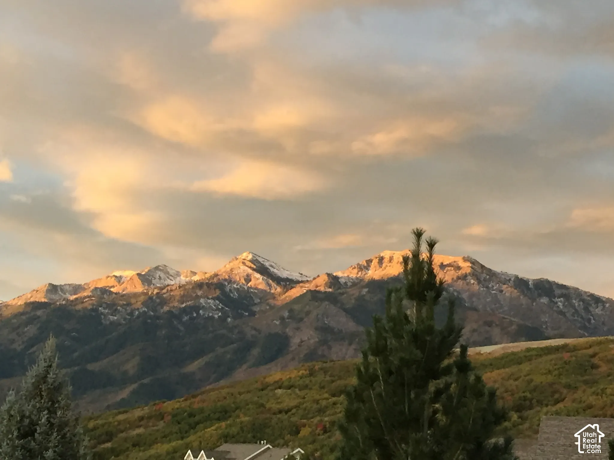 Mountainous backdrop with snow-capped peaks