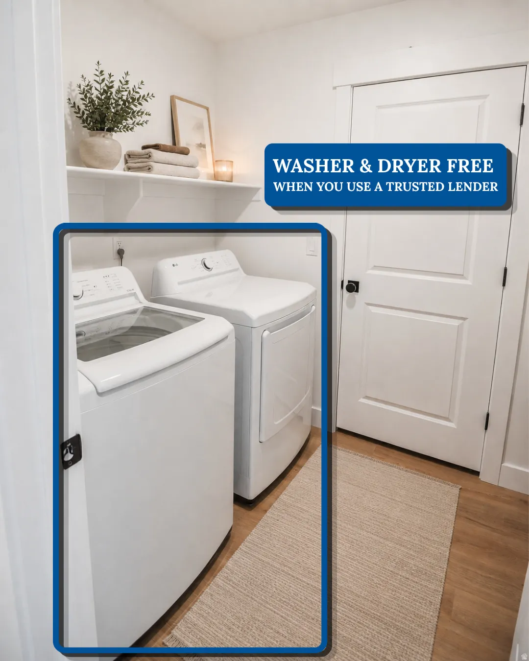Laundry area featuring wood-finish flooring, a built-in shelf, and a white door with black hardware