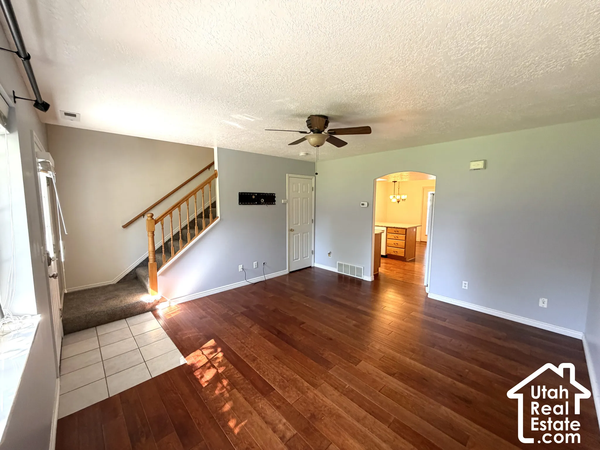 Hardwood flooring throughout the main living area
