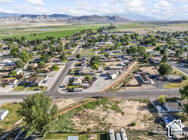 Expansive land parcel with direct road frontage, surrounded by residential properties and mature trees