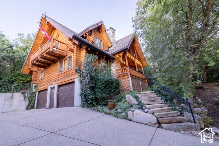 Wood-sided exterior with stone accents