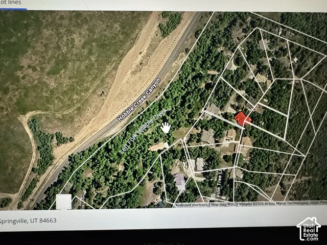 Property Boundary Map. Depicting the property lines and geographical features of the area including Hobble Creek Canyon and Pine Tree Lane