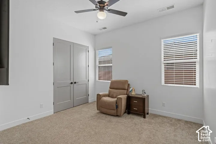 Plush carpeting and white walls