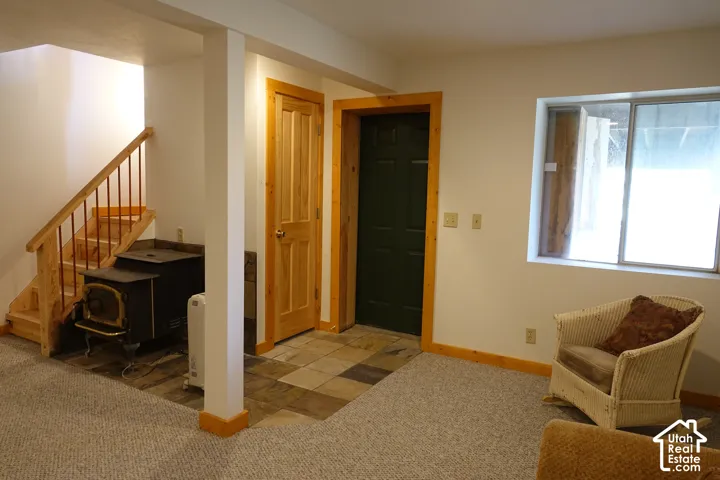 Pellet stove, basement walkout