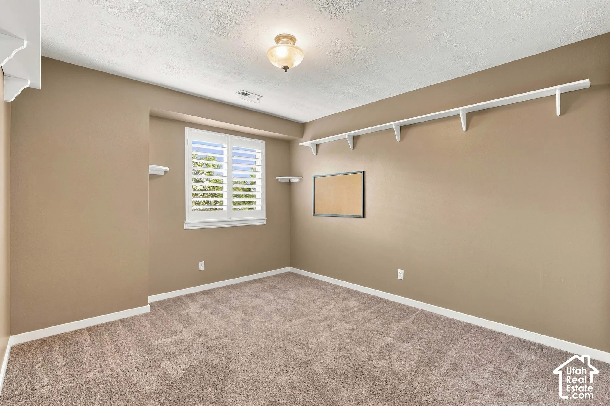 Carpeted room with neutral wall tones
