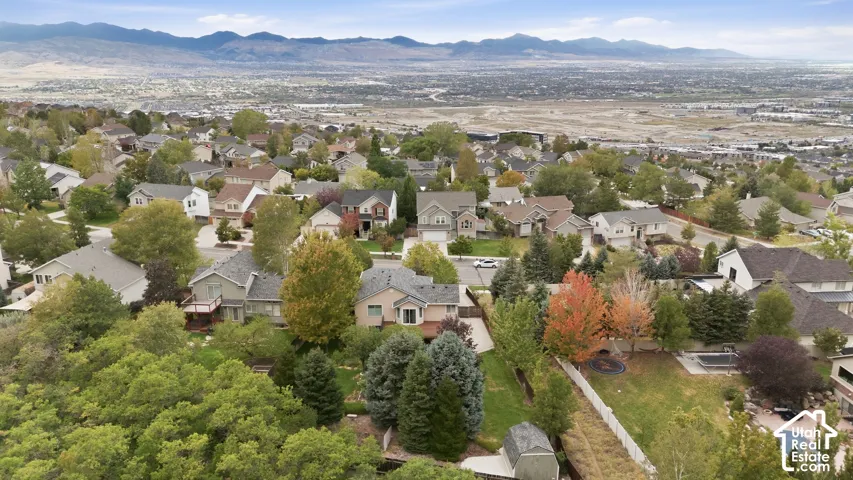 Residential neighborhood with varied rooflines and mature trees