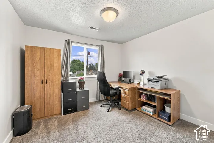 Natural light from the window, overhead flush-mount lighting, and light-colored walls provide an airy atmosphere