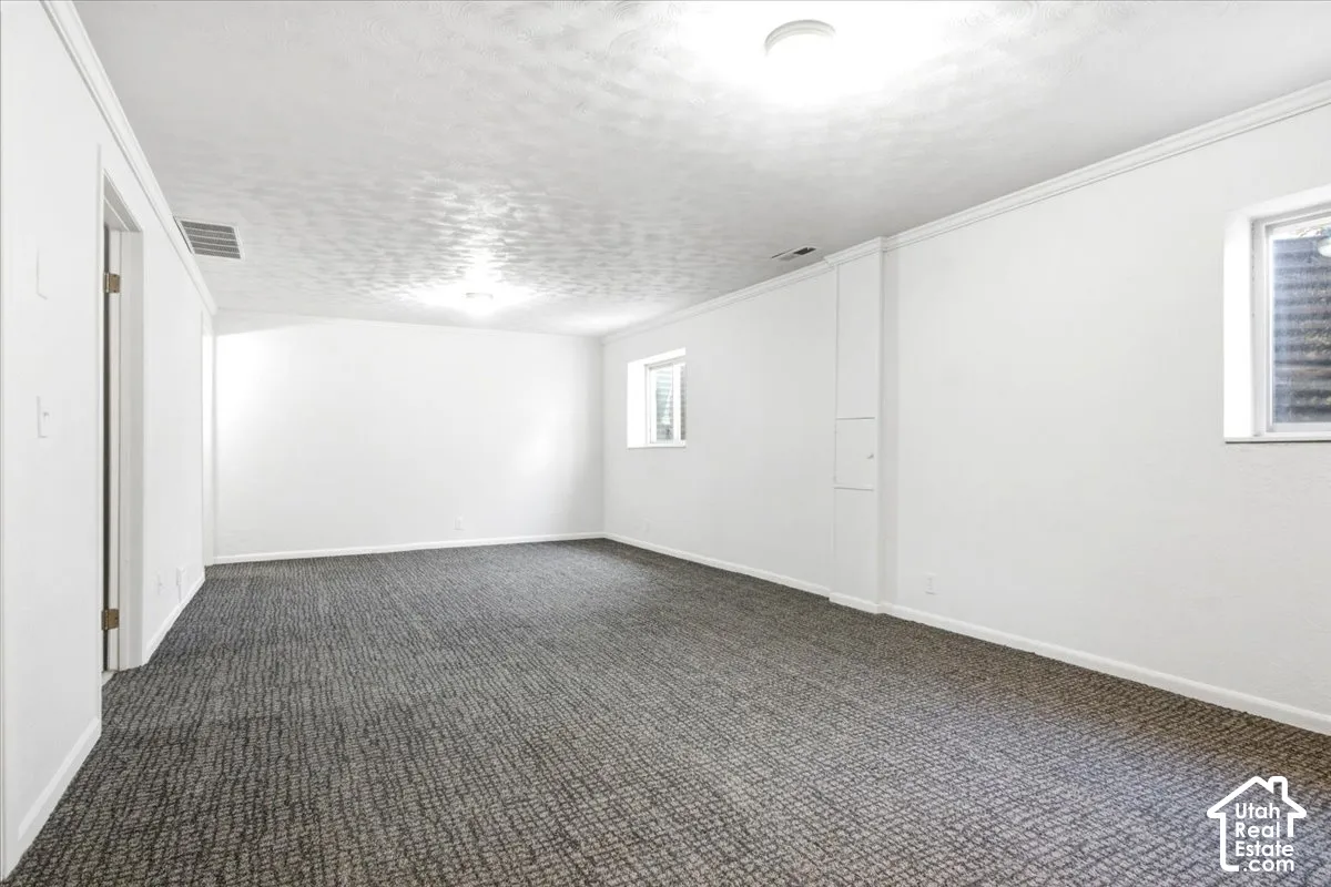 Spacious room featuring neutral carpeting and white walls