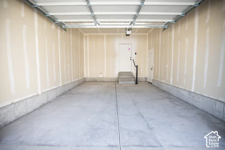 One car garage with extra space for storage.