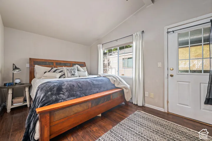 Wood-finish flooring with an angled ceiling