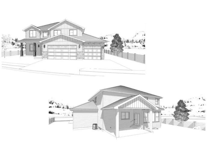 Architectural Rendering. Illustrating two perspectives of the property's exterior design